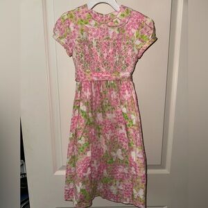 Lilly Pulitzer Pink & Green Floral Smocked Kids Dress
